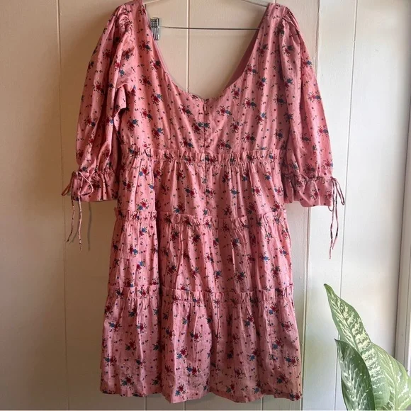 EDDY Julia Puff Sleeve Mini Dress Primrose & Bouquet Floral With Lurex Sz Large